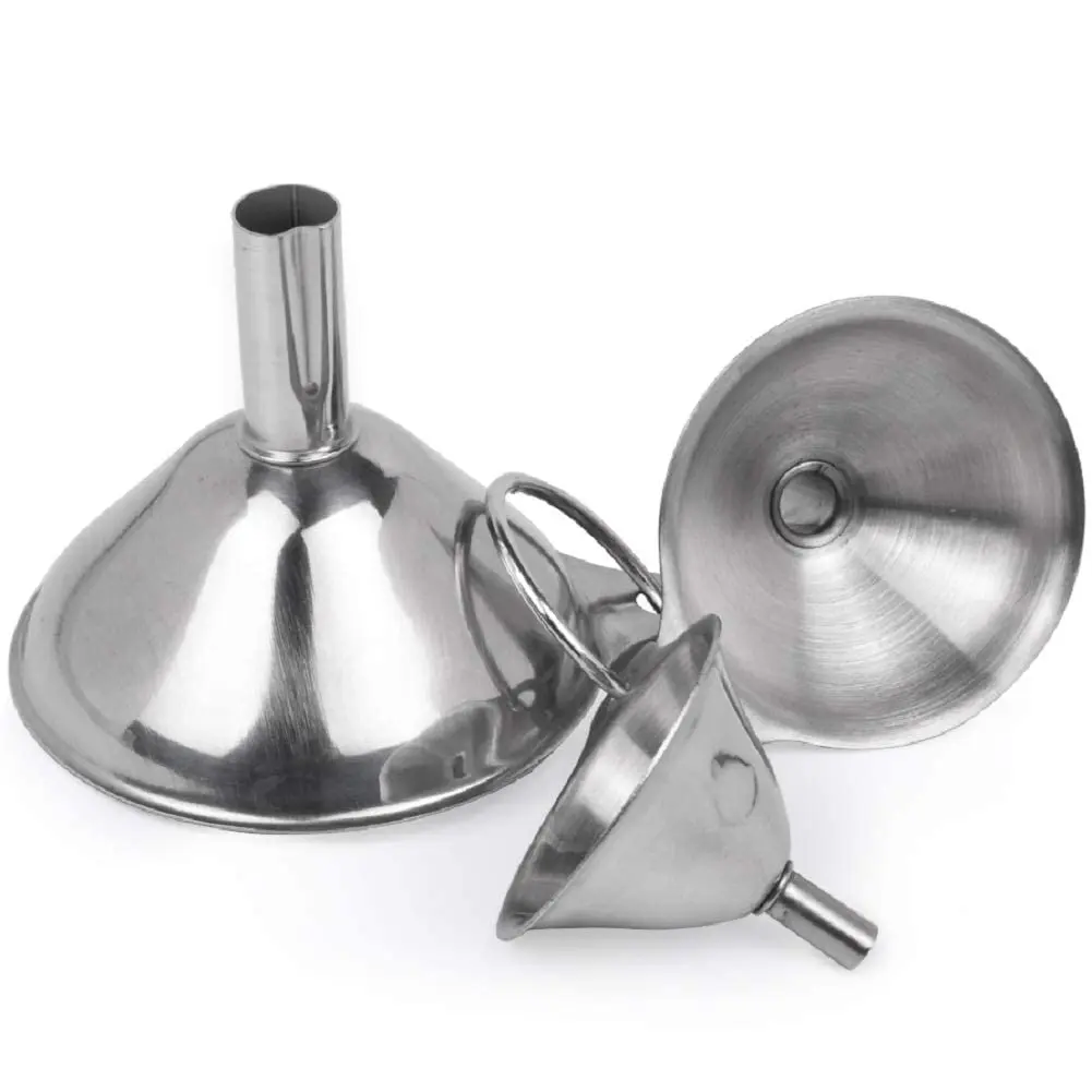 3-Pack Stainless Steel Mini Funnels with Handles, Kitchen Utensils for Transferring Liquid, Oils, Spices, 2.9in, 2.2in & 1.8in Sizes