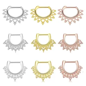 3Pcs/Set D-shape Hinged Septum Nose Ring Surgical Steel Clicker Daith Piercing Segment Ear Cartilage Helix Nose Hoop
