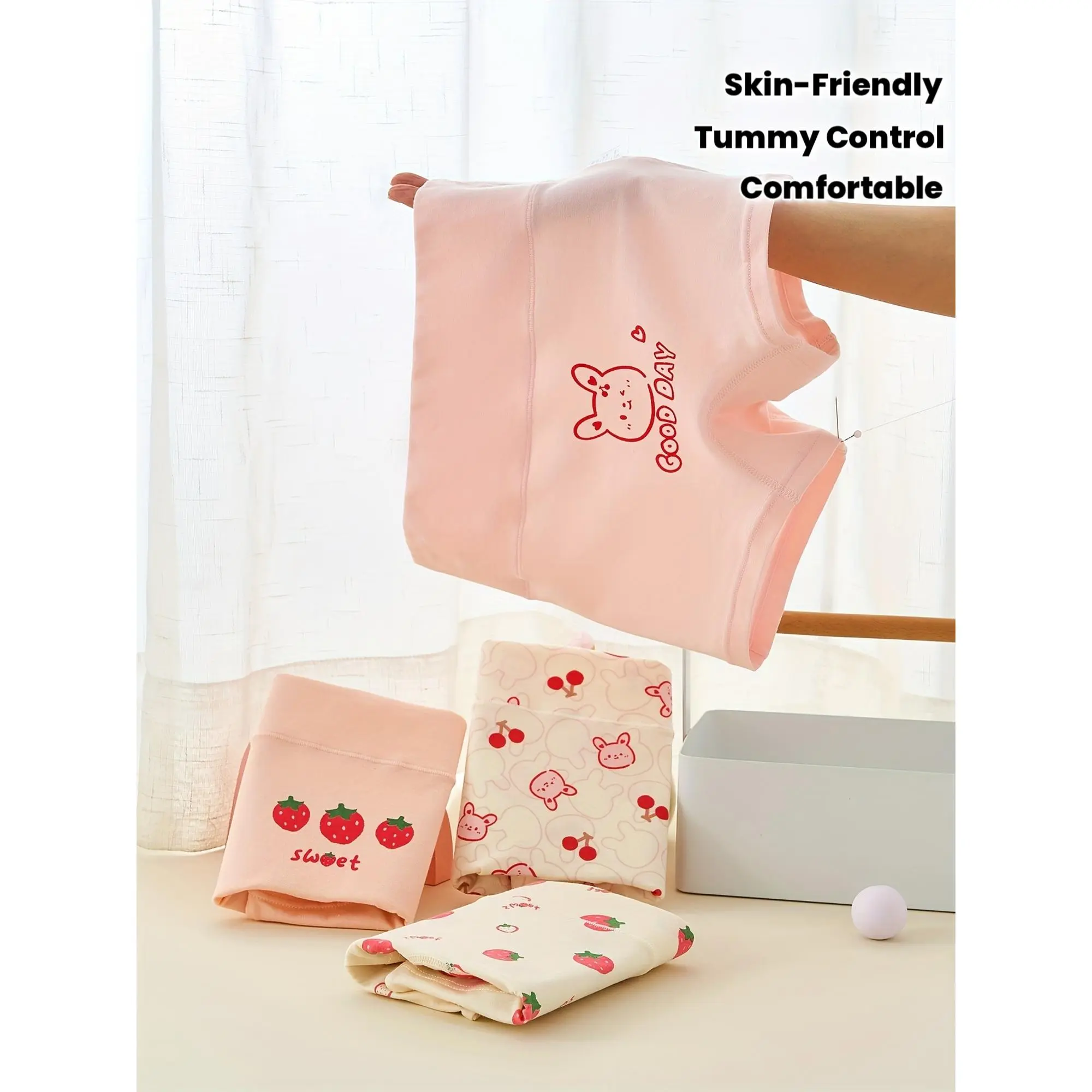 10pcs Girls' High-Waist Briefs, 95% Cotton, All-Season, Cute Cartoon Patterns, Elastic Waistband, Soft and Skin-Friendly, High-Waist Tummy Control, Warm Menstrual Comfort Design, Four-Corner Shorts, Breathable and Comfortable, Non-Constricting