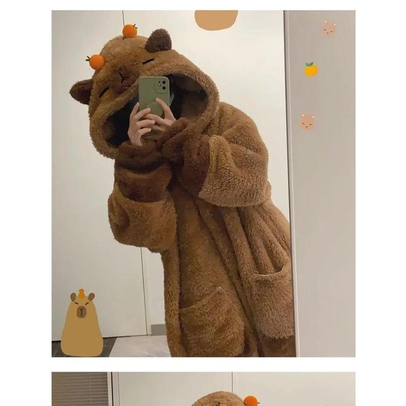 Winter Capybara Cute Cosplay Costume Robes Adult Kigurumi Unicorn Onesie Anime Nightgown Halloween Cartoon Pajamas Sleepwear