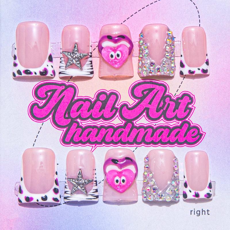 Y2K Style Duckbill Shaped Fake Nails, 10pcs/set Rhinestone Decor Fashion Press on Nails for Women & Girls, DIY Nail Art Supplies