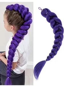 1 pcs 24 inch Rumi Purple Braids Ponytail Hair Pre Braiding Hair with Tie Synthetic Purple Hair Extensions for Halloween Costume Cosplay（24inch Braids Ponytail）