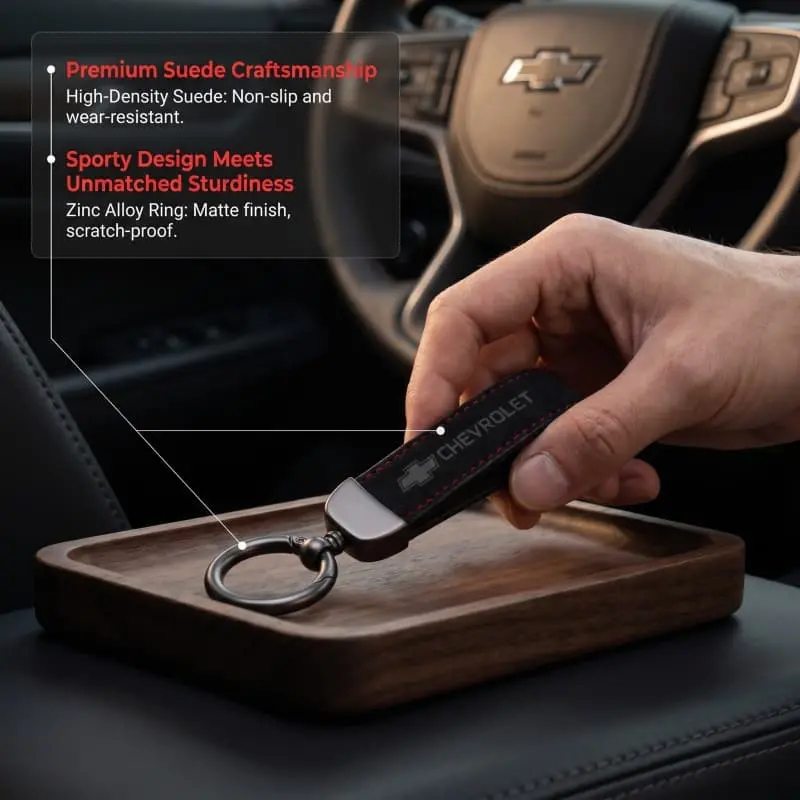 1 Pack Suede Car Key Lanyard, scratch and wear resistant, equipped with key ring, sturdy and durable car key accessory compatible with Chevrolet Malibu, Monza, Equinox, Trax and Silverado