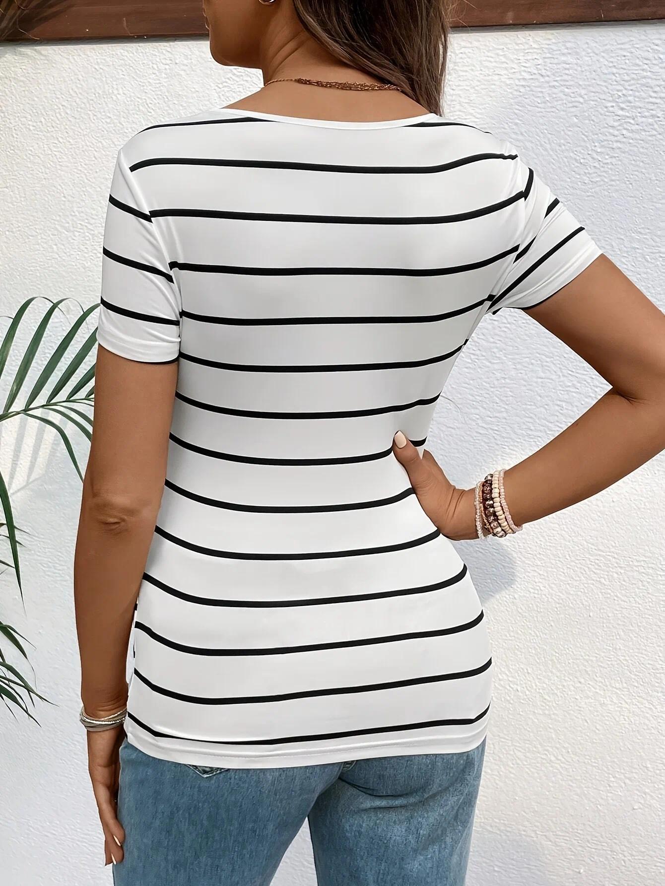 White striped T-shirt for summer, casual maternity top
