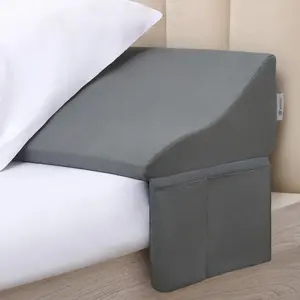 King Bed Wedge Pillow for Headboard Gap – 0–6" Bed Gap Filler with Firm Foam Support & Extra-Large Pockets – Prevents Lost Pillows, Phones & Small Items (Gray)