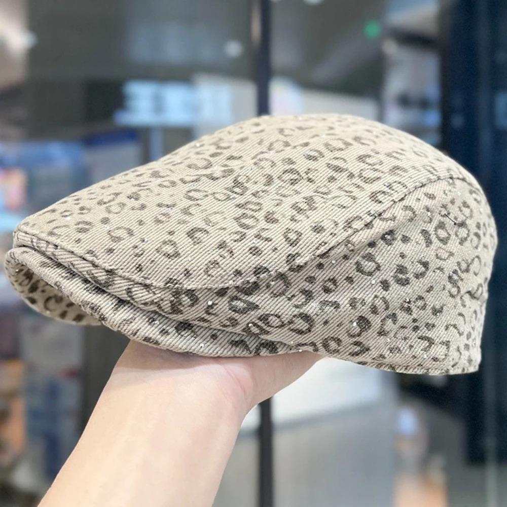 HT4874 Berets Shiny Spring Autumn Hat Men Women Leopard Artist Painter Beret Hat Male Female Ivy Flat Cap Adjustable Beret Caps