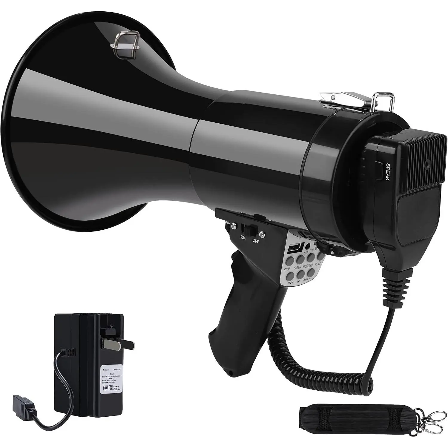 50W Bluetooth Megaphone Bullhorn Rechargeable Professional with Siren 240s Recording Supports USB TF 3.5mm Aux 1600 Feet Range for Sports Emergency Outdoor Activities