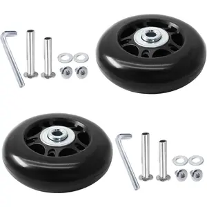 2pcs 70 x 24mm Luggage Wheels Replacement, Black Rubber Suitcase Wheels Replacement Repair Kit, Smooth Luggage Replacement Parts for Carry-on Roller Bag, Suitcase Bag, Trolley Bag