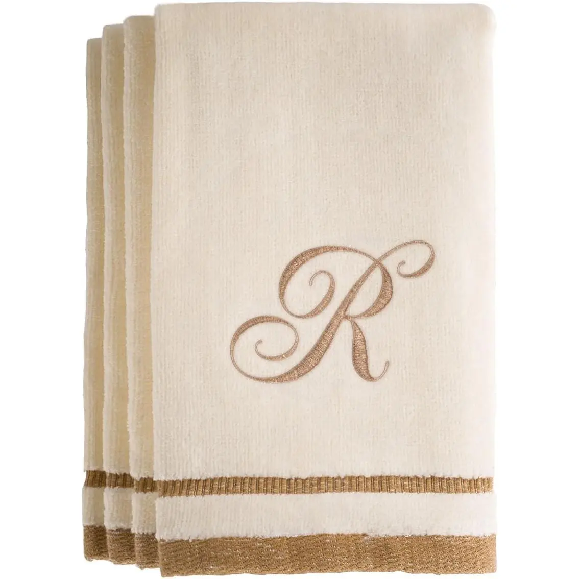 Monogrammed Gifts, Fingertip Towels, 11 x 18 Inches - Set of 4- Decorative Golden Brown Embroidered Towel - Extra Absorbent  - Personalized - For Bathroom/ Kitchen- Initial R ()