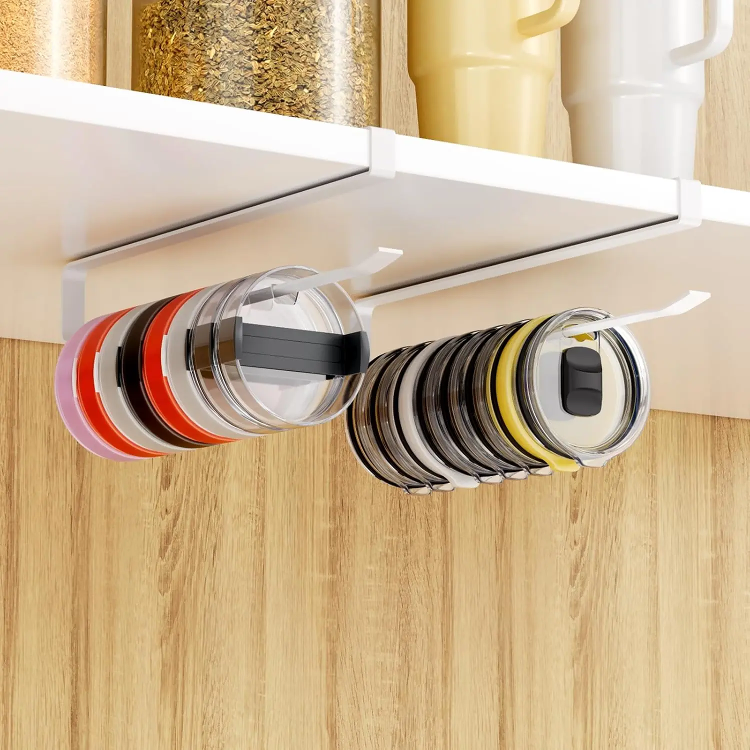 2 count Tumbler Lid Organizers, Ample Lid Capacity Up to 30 , No Adhesive No Drill  Lid Organizer Holder Inside Cabinet, Space-Saving  Tumbler Cup Lid Holder Organizer for Kitchen