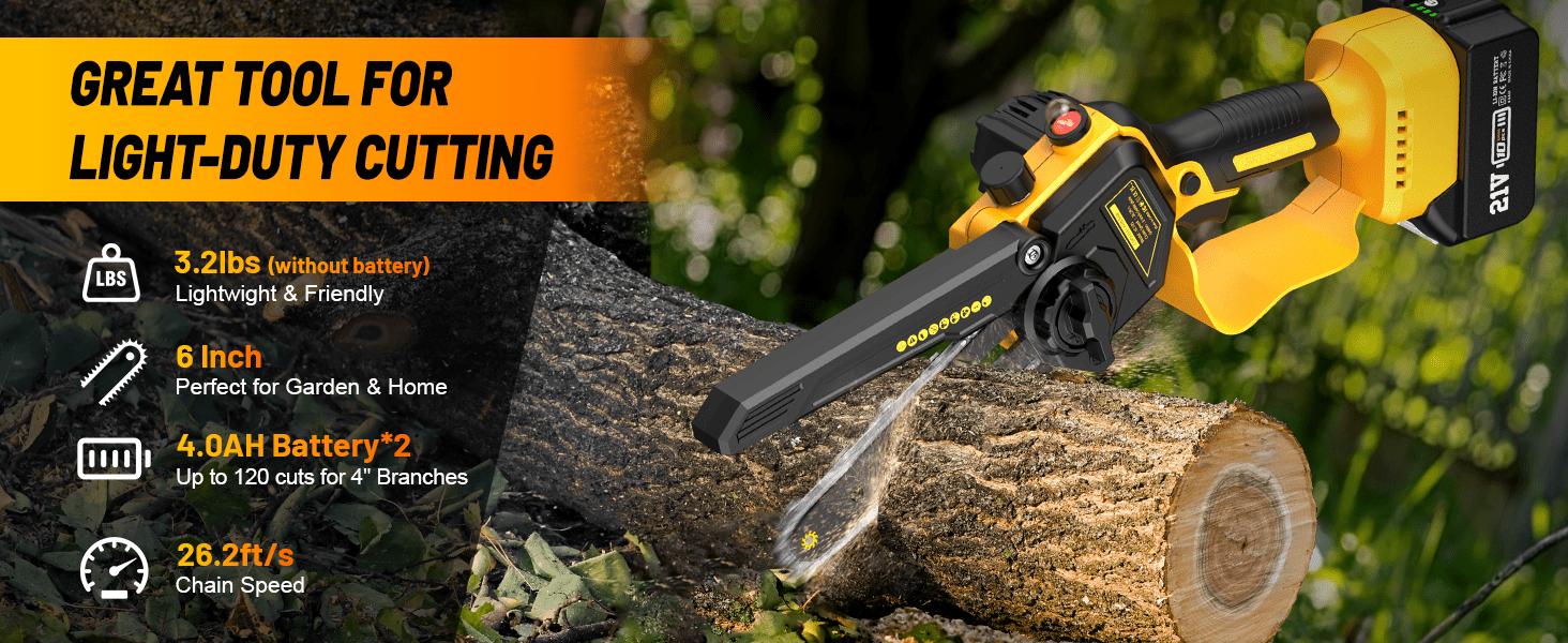 Electric Mini Chainsaw Cordless 6-Inch Handheld Portable Chain Saw with Grease Injector, 2 × 4.0ah Battery-Powered, with Safety Lock, Tool-Free Chain Handsaw for Small Pruning and Cutting