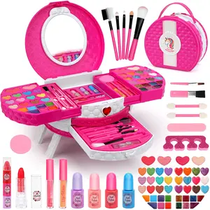 Girls' Washable Makeup Set, Water-Washable Kids Makeup Kit, Birthday & Christmas Gift, Suitable for Ages 3-12, Cosmetic Gift Box