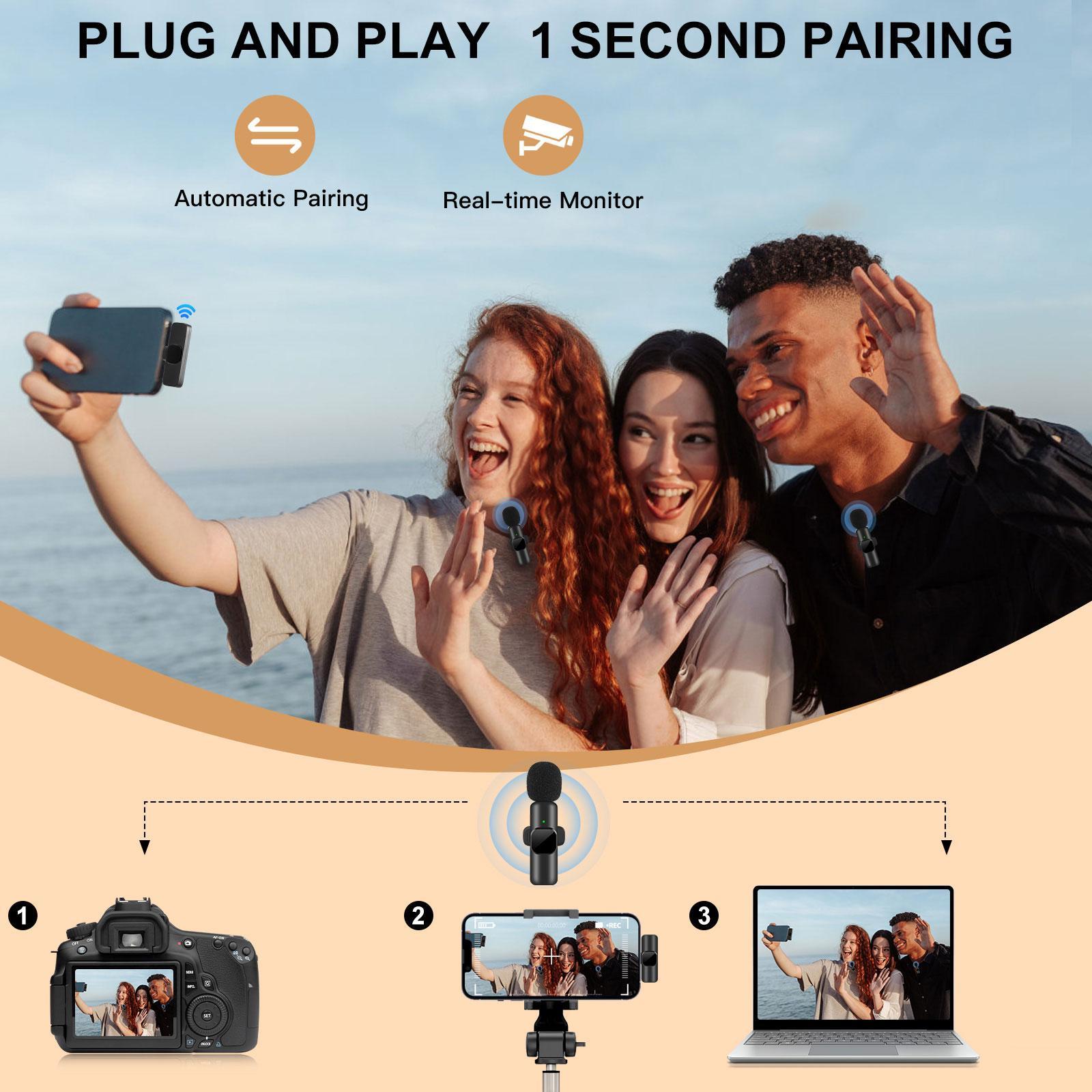 Professional Wireless Collar Clip Microphone for iPhone/iPad/Android Smartphones, Omnidirectional Condenser Recording Mic for Interview Vlogging Video Podcasts