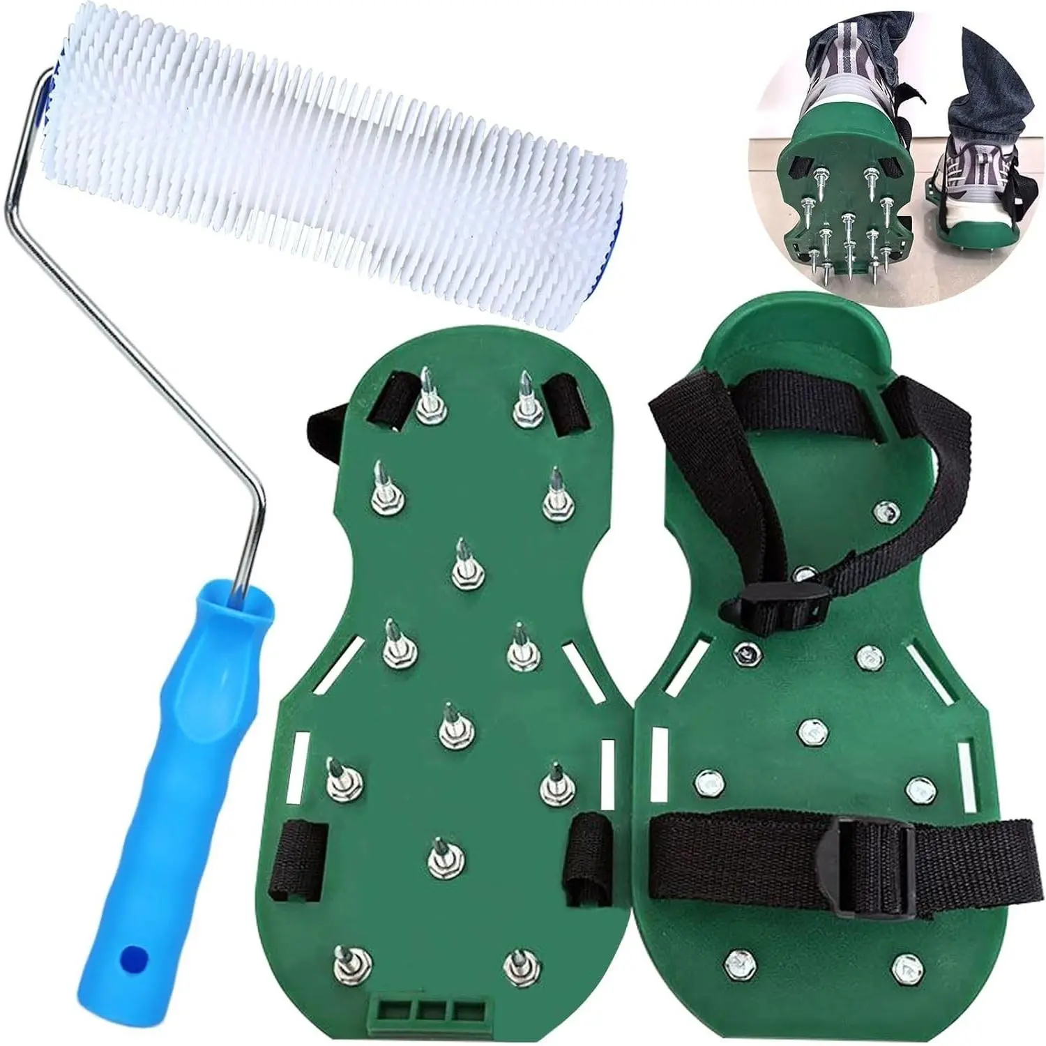 9 Inch Spiked Roller for Epoxy Flooring - Self-Leveling Concrete Screed Roller with Spiked Shoes, Cement Floor Leveling Tool