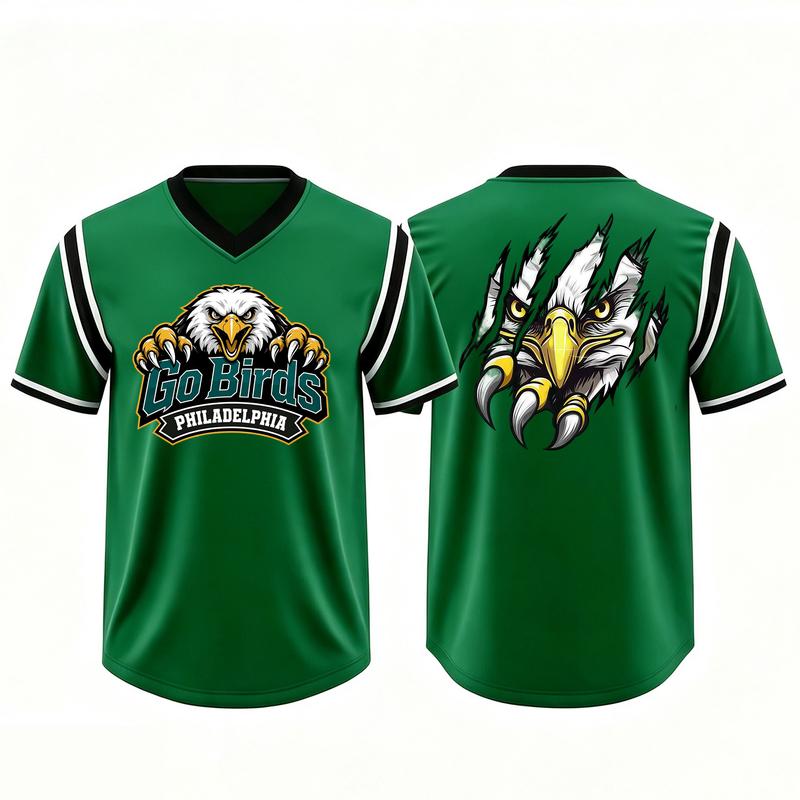 Go Birds Unisex Casual V-Neck Short-Sleeve Relaxed Fit Sporty Top - Retro Look Philadelphia Football Fan Graphic Tee, Breathable Vivid Print Wash-Safe Game Day Apparel (TikTokMadeMeBuyIt, GoBirdsShirt, PhiladelphiaFootballTee, GameDayOutfit)