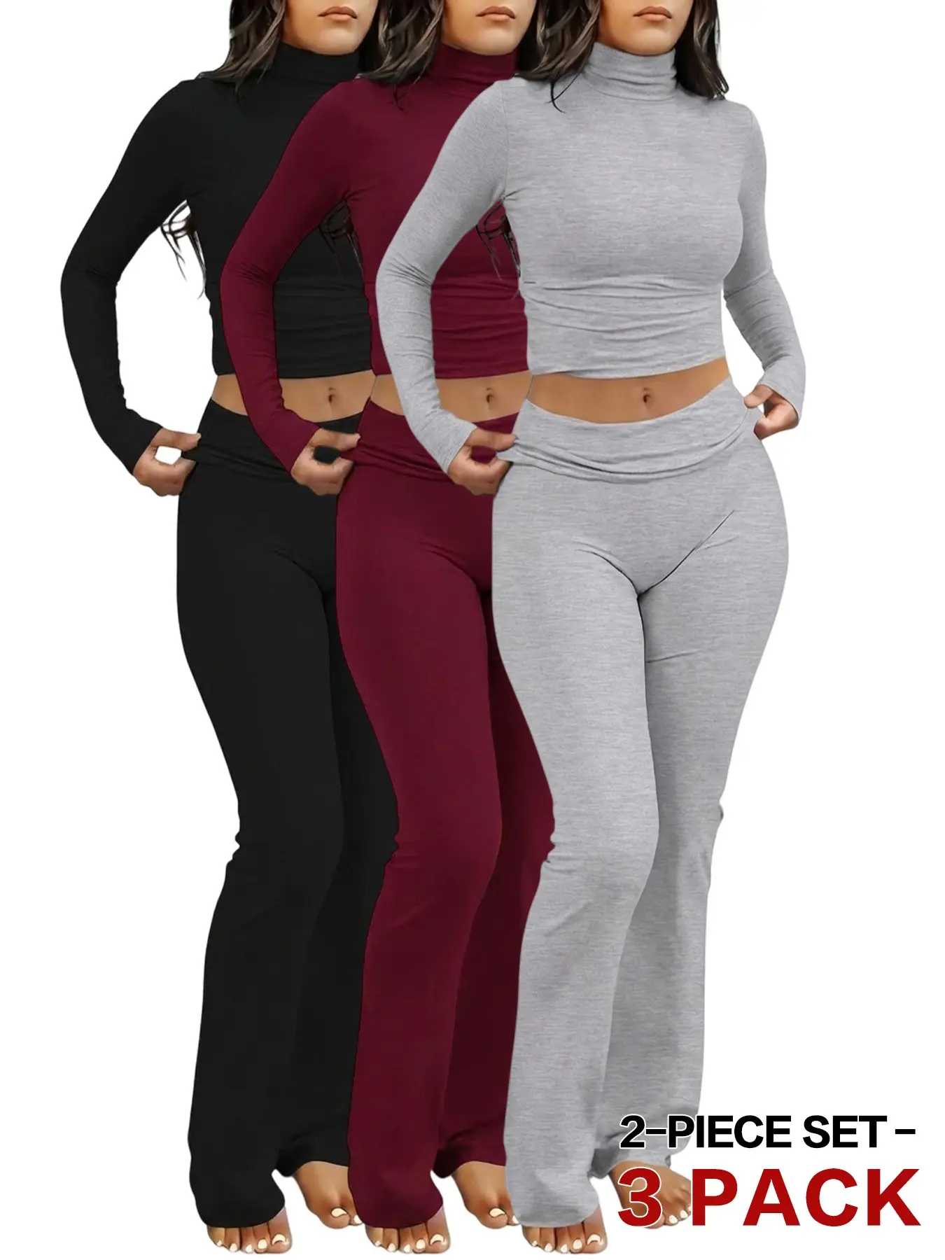 2026 Fall Quiet Luxury 3 Pack Turtleneck Ruched Set, Fitted Ruched Cut, Breathable Height Boost, Autumn Wardrobe Staple, Viral Instagram Trend