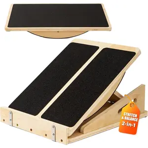 Adjustable Multi Gear Wooden Calf Stretch Slant Board Integrated Form Stable Support Anti Slip Sand Surface Hand Carry Portable Home Recovery Balance Board