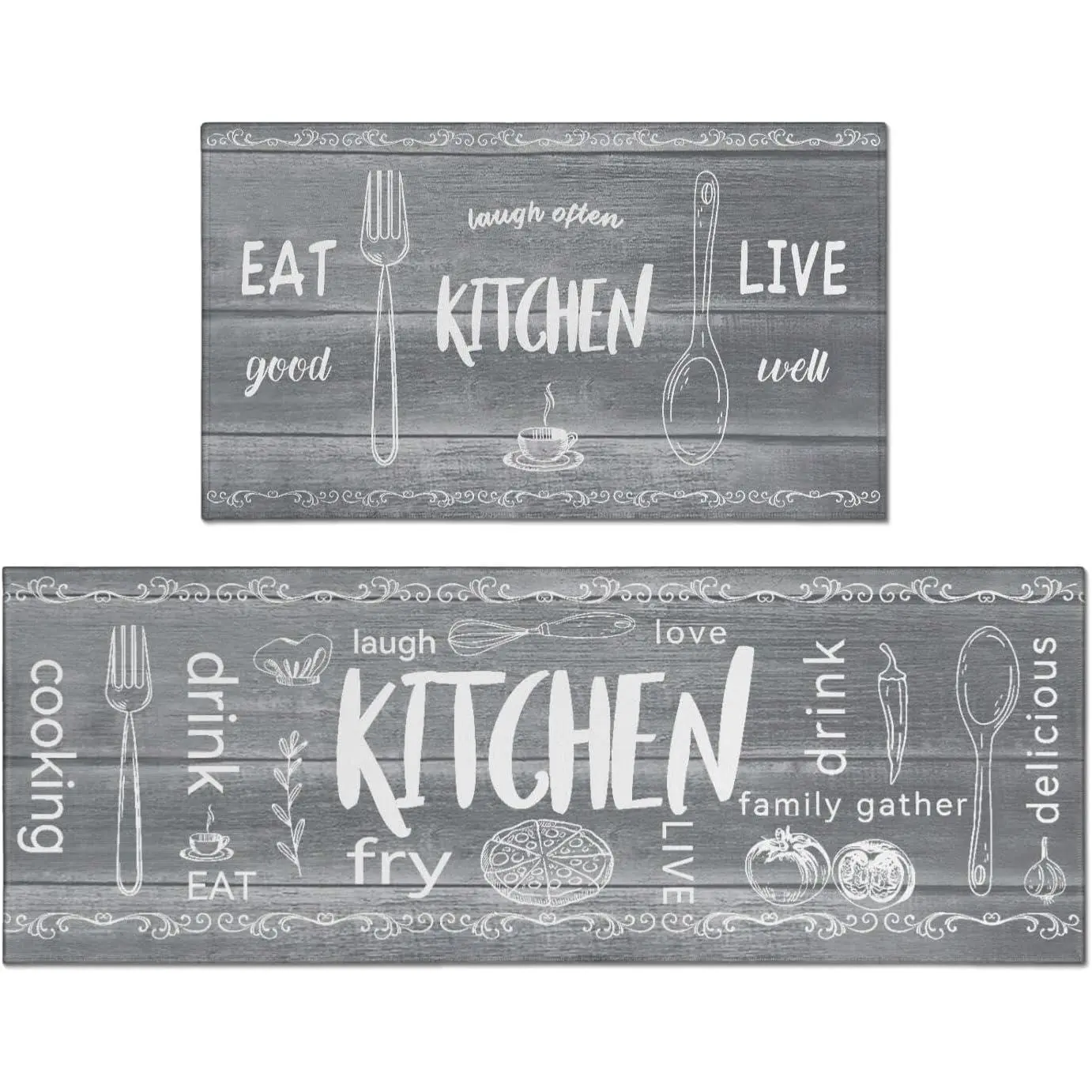 Kitchen Rugs Sets of 2 - Non Slip Washable Microfiber Kitchen Rug,  Country Kitchens Rugs and Mats for Decor, Sink, Stove, Laundry, Machine Washable,(17"x 48"+17"x 24")