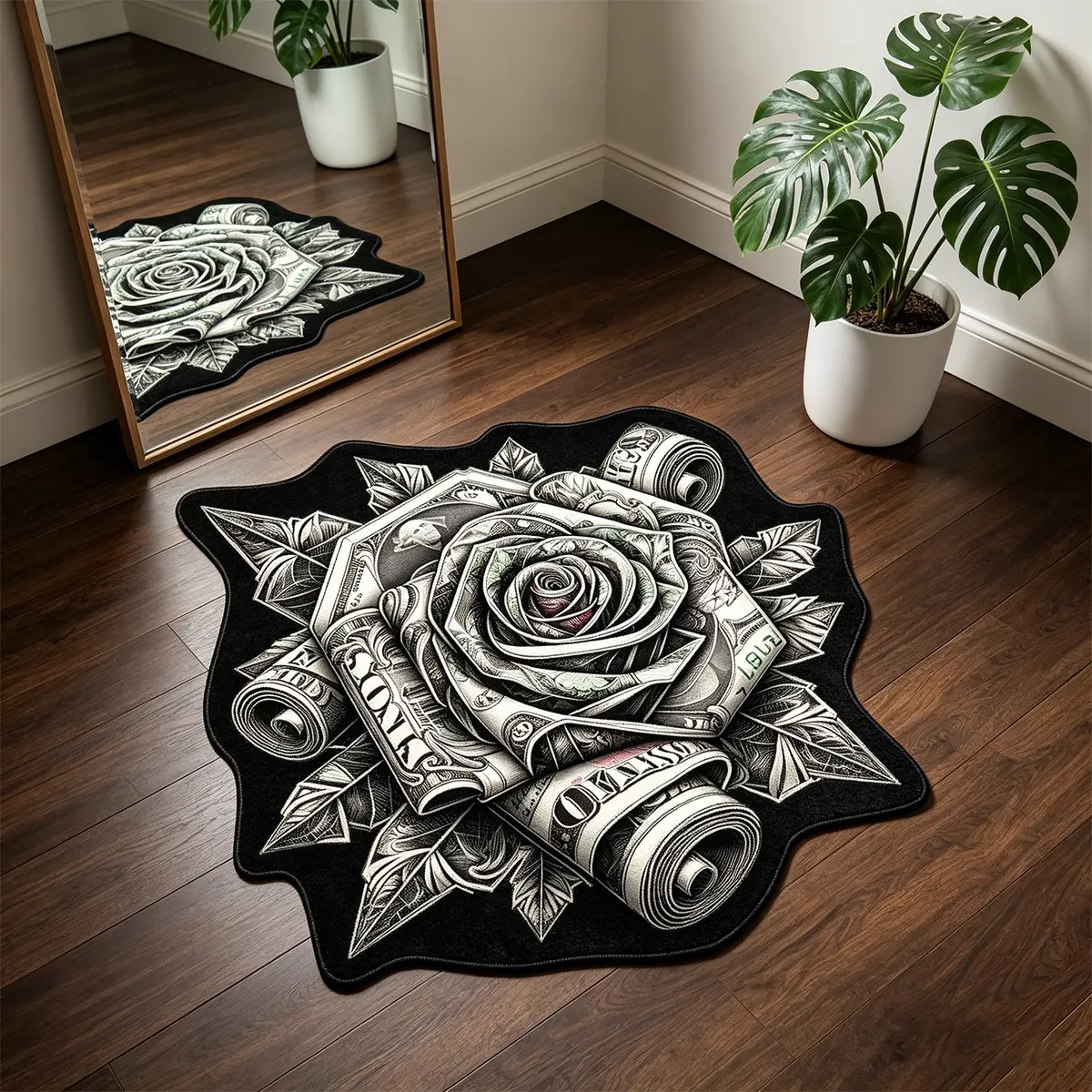 Irregular Rug, Dollar Rose Bedroom Carpet, American Style Home Decor, Birthday Gift, Suitable for Bedroom, Living Room, Study, Closet, Kitchen
