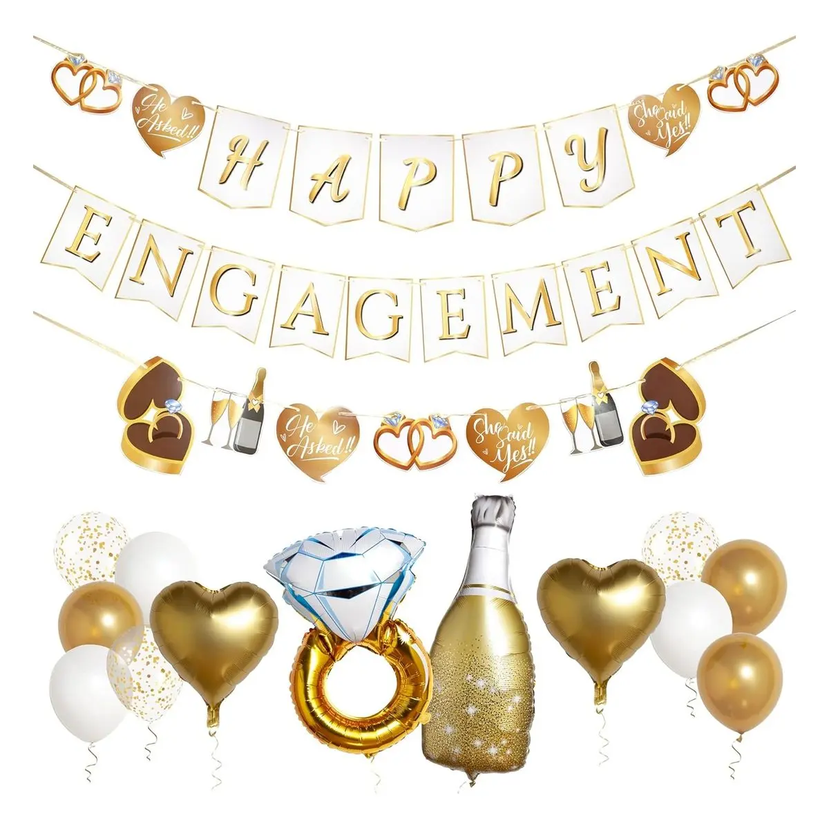 Happy Engagement Banner, Just Engaged Decorations with Balloons, Almost Married Sign Congratulations Wedding Decor Sign, for Engagement Party