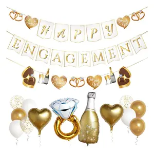 Happy Engagement Banner, Just Engaged Decorations with Balloons, Almost Married Sign Congratulations Wedding Decor Sign, for Engagement Party