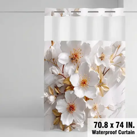 Floral Pattern Shower Curtain, Waterproof Bathroom Flower Curtain, Bathroom Decor Supplies for Home Hotel Dormitory, Restroom, Bath Curtains Shower, Shower Curtain Set, Bathroom Accessories, Home Goods Decoration