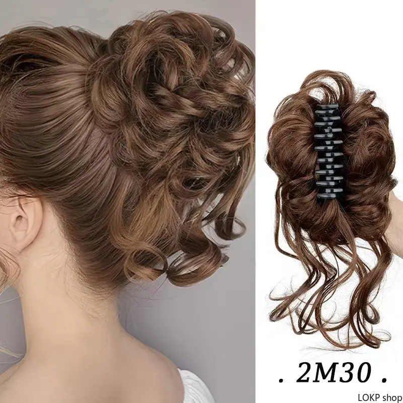 Clip Hair Extensions - Synthetic Ombre Messy Bun with Claw for Instant Volume, Curly Bohemian Hairpiece for Festivals, Fiber Synthetic Curls, Synthetic Bohemian Hair