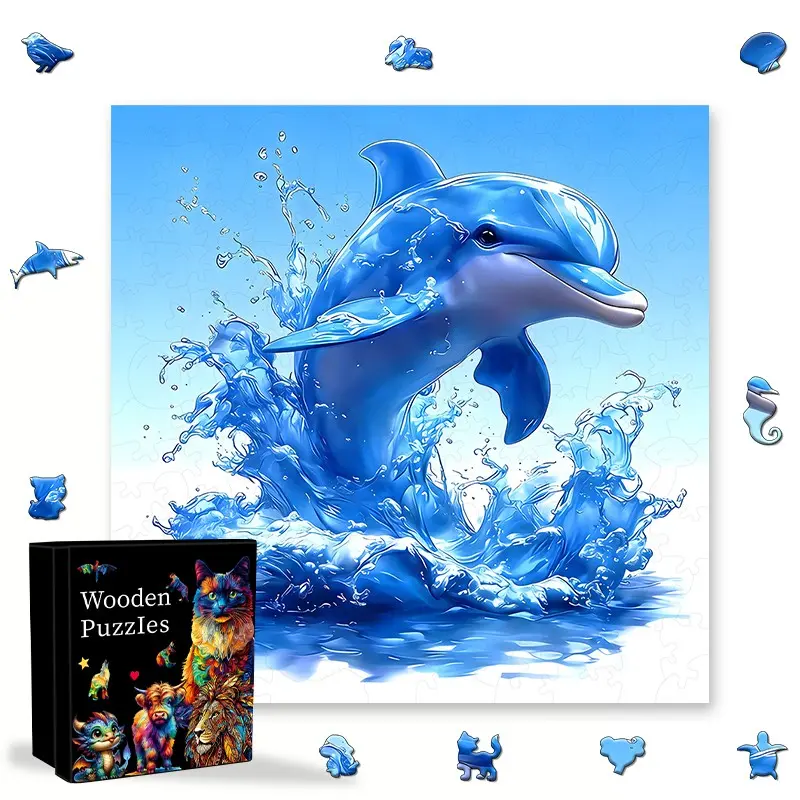 Wooden Jigsaw Puzzle for Adults, 3D Dolphin Design, Unique Animal Shaped Pieces, Premium Quality, Ideal Gift for Puzzle Enthusiasts, Handcrafted Wooden Puzzles