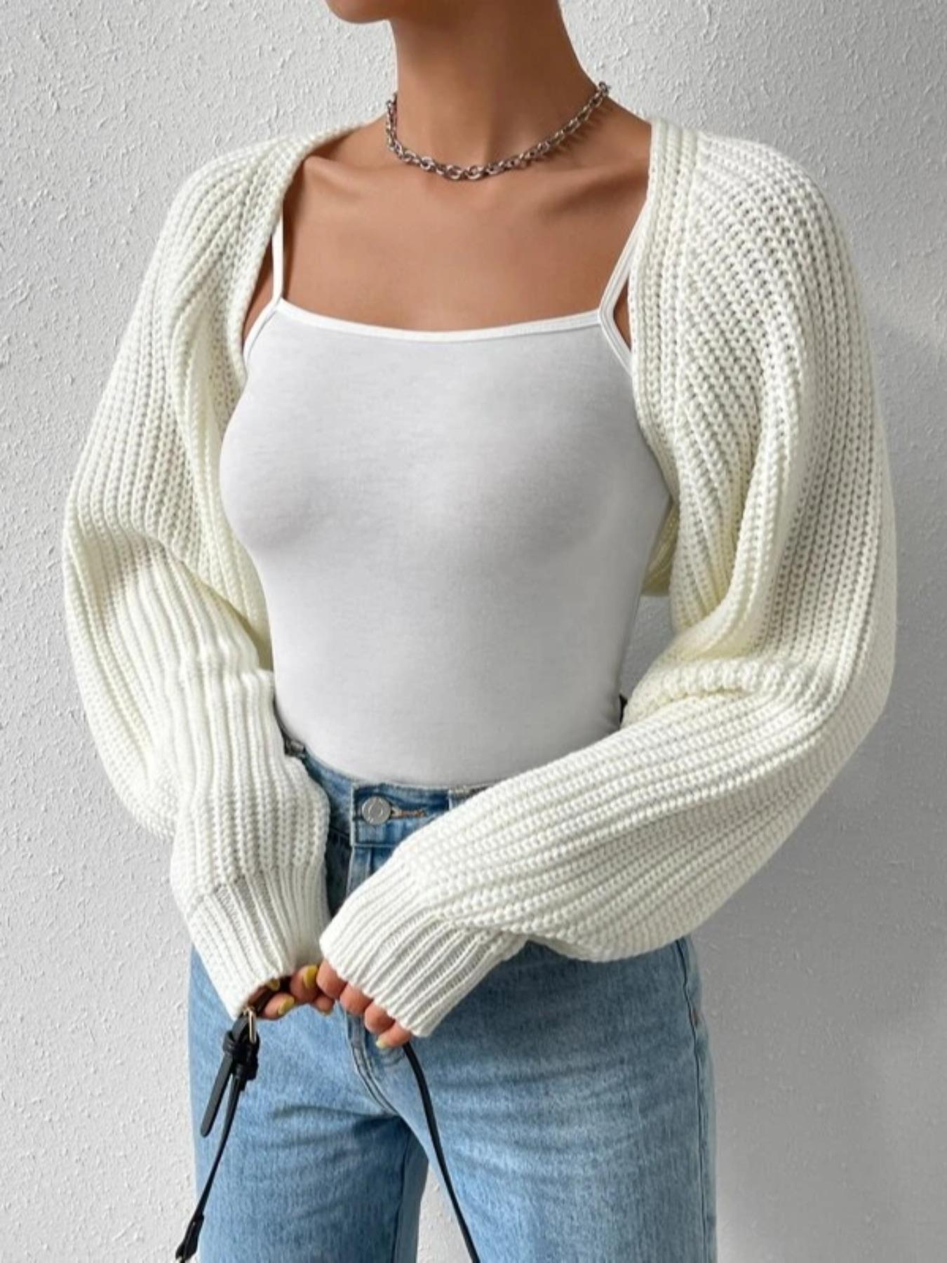 Women's Solid Raglan Sleeve Open Front Crop Shrug Cardigan, Casual Long Sleeve Knitwear for Spring & Fall, Fashion Women's Knit Clothing for Daily Wear Womenswear