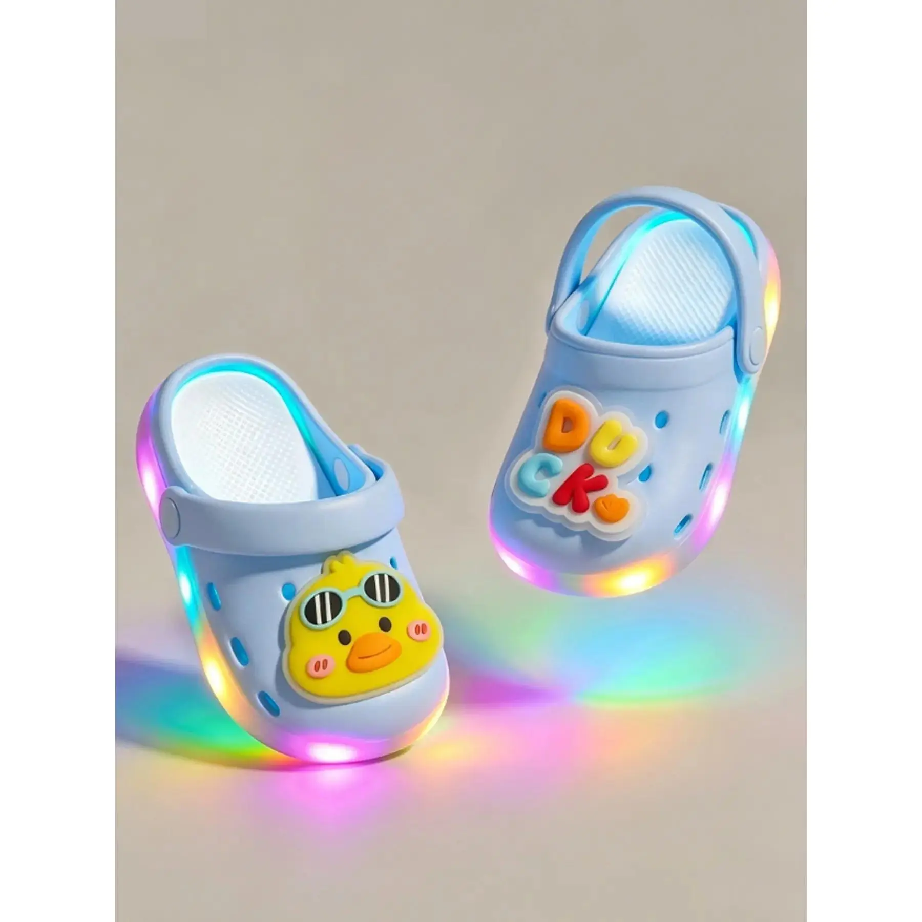 Summer New Glowing Holes Slippers, Baby Toddler Shoes, Cute Cartoon Non-Slip, Boys Girls Learning Walkers, Eva Material, Less Than Ankle Height, Toddler Clogs