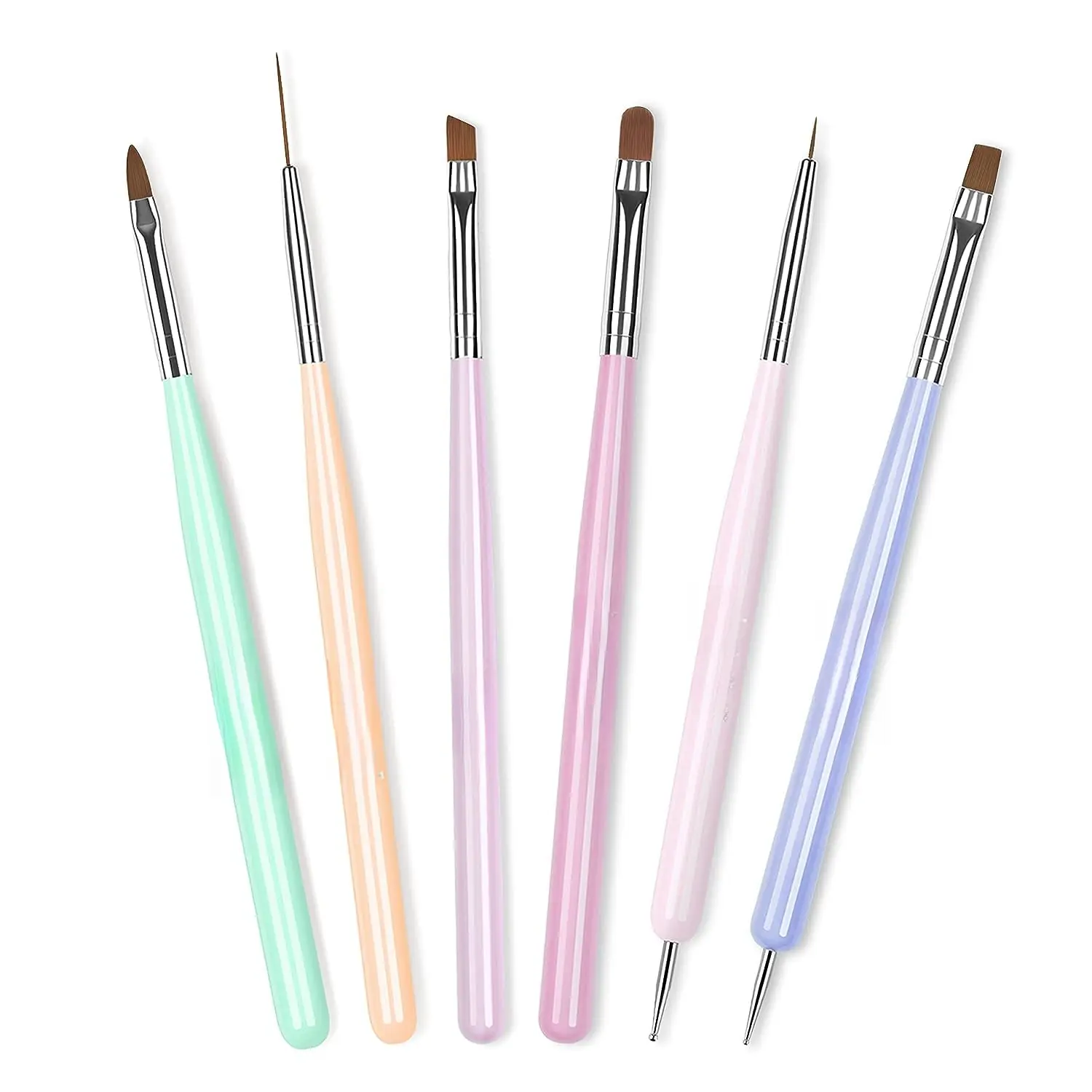Gel Polish Nail Art Brushes, 6 Pcs Fingernail Art Design Pens |   Wood Alloy Handle, Dotting Pen Clean Up Liner French Nail Brush Set, DIY Manicure Tools Gift for Women