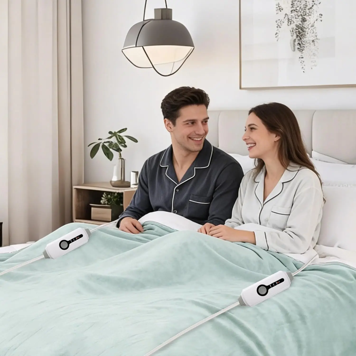 Women's Electric Heated Microplush Blanket, 84"x90" Queen Size, 4 Heat Settings, 10H Auto Off, Machine Washable, Light Green for Sleeping Couple Use