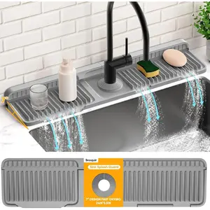 24 Inch Silicone Faucet Mat for Kitchen Sink, Splash Guard & Draining Mat, Grey