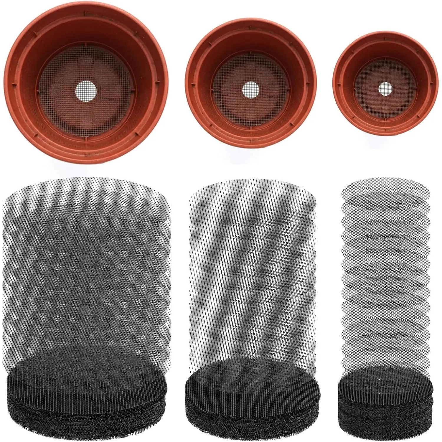 150 count Drainage Mesh, Black  Mesh, Flower Pot Hole Mesh Pad | 2 3 4 Inch Plastic Round Drainage Mesh Screen Cover,  Sizes, Bonsai Bottom Grid Mat, Indoor Outdoor Gardening