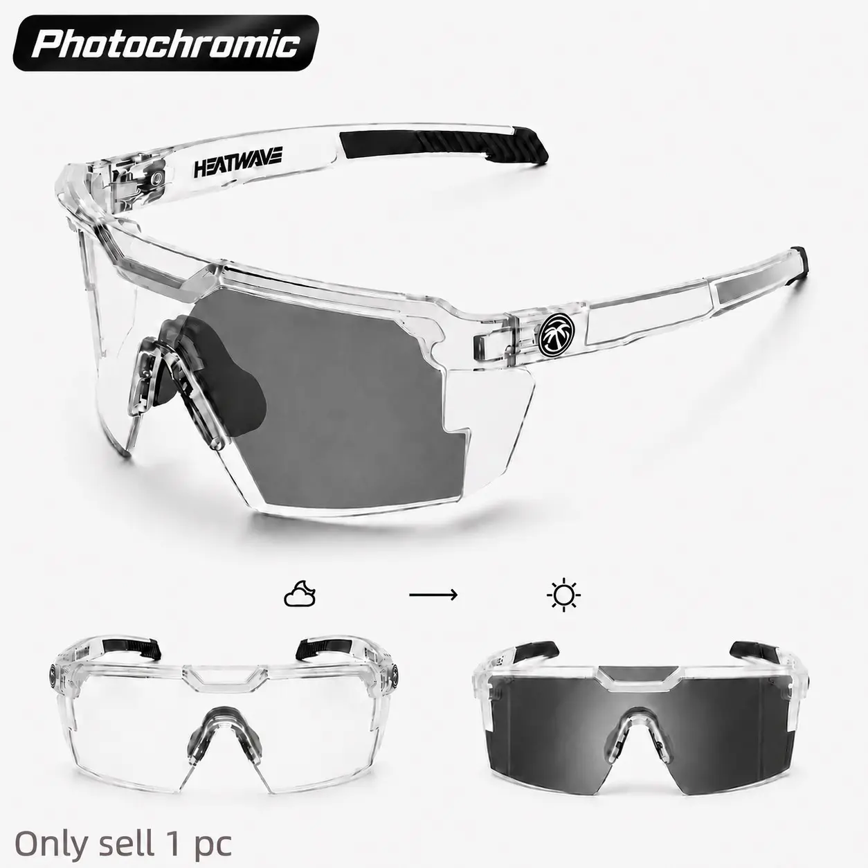 Photochromic Sports Glasses - Lightweight UV400 Cycling Bike Glasses Sunglasses with Anti-Slip Nose Pads, Outdoor Protective Eyewear for Running, Hiking, Fishing & Riding