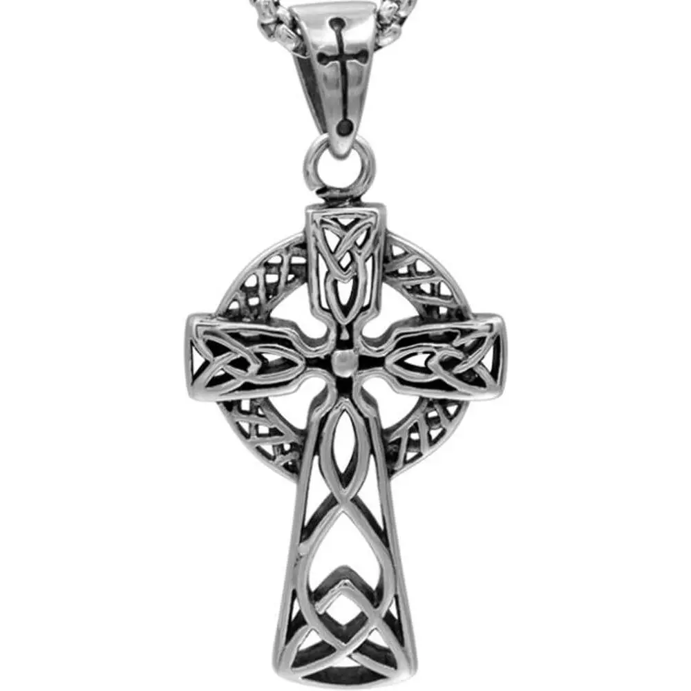 Jewelers Retro  Stainless Steel Celtic Knot Christian  Religious Pendant Necklace
