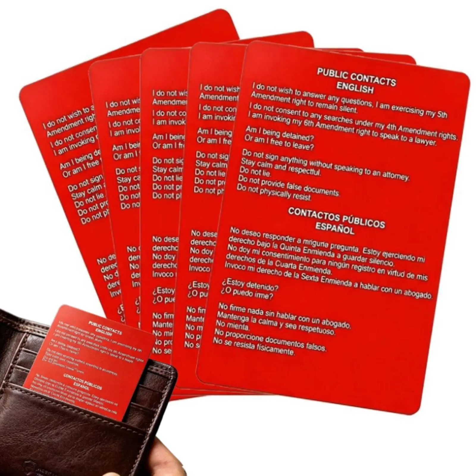 5 Pack Tarjeta roja para immigrantes, Red Card Public & Residential Contacts, Know Your Rights Red Card, Citizens on How to Assert Rights, Durable Wallet-Size Cards (5Pcs)