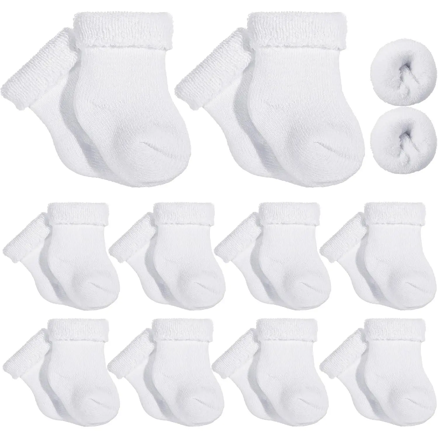 10 Pairs Pack Terry Cotton Turn Cuff Socks for Preemie Babies - NICU Newborn Boys & Girls