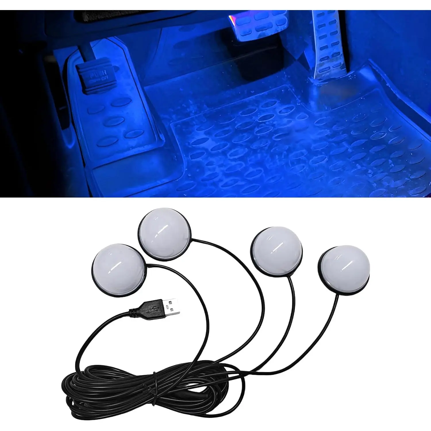 Interior LED Lights, 5V  Bright Ambient Light  Under  Neon Lamp with USB Port, 4 in 1 Atmosphere Lights Interior Decorative Lamps for   (Blue)
