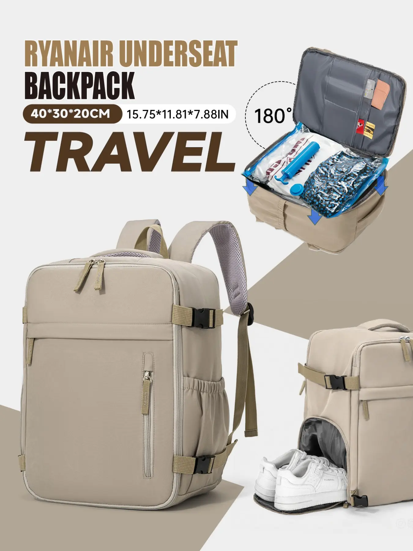 Travel Luggage Vacuum Compression Set Women'S Backpack, Airline Approved 40X30X20Cm Size Cabin Bag, carryon backpack for travel, with Vacuum Pump Combination, Back with Trolley Suitcase Fixed Strap, Suitable for Air Travel And Casual Clothing Storage Bag