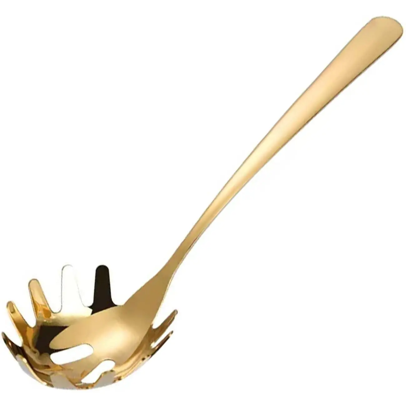 Stainless Steel Pasta Spoon, Spaghetti Spoons Server, Spaghetti Fork with Ergonomic Handle, Noodle Utensil for Kitchen, 9. 4inch (Gold)