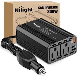 Nilight 12V DC to 110V AC Car Power Inverter (300W) - Car Adapter with AC Outlet, 65W PD Type C Port, QC3.0 USB Ports, Cooling Fan for Phones, Laptops, Game Consoles, Black