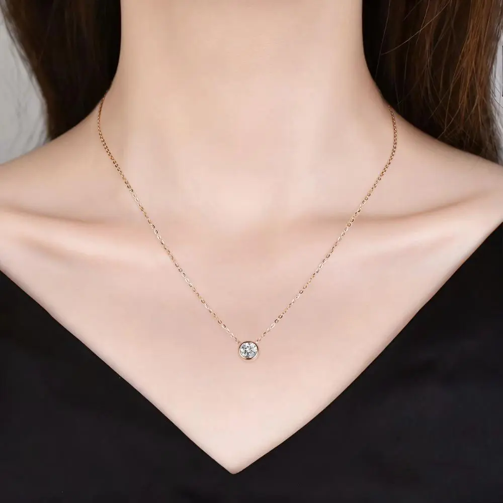 Gold Plated Circle Cubic Zirconia Solitaire Necklace for Women, Dainty Elegant Bezel Set Pendant Minimalist Daily Layering Jewelry