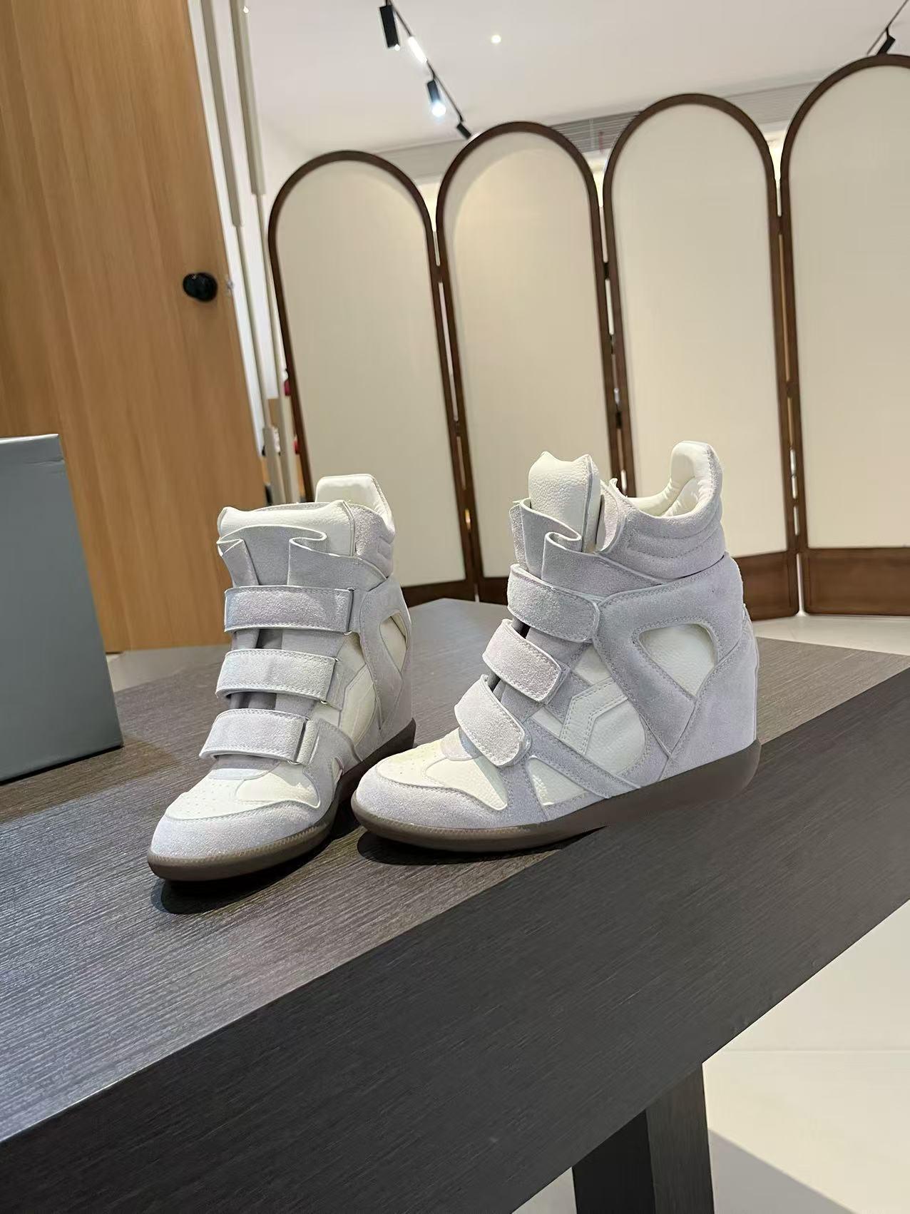 Velcro invisible inner heightening women's shoes 8CM slope heel color matching sports and leisure shoes high top shoes