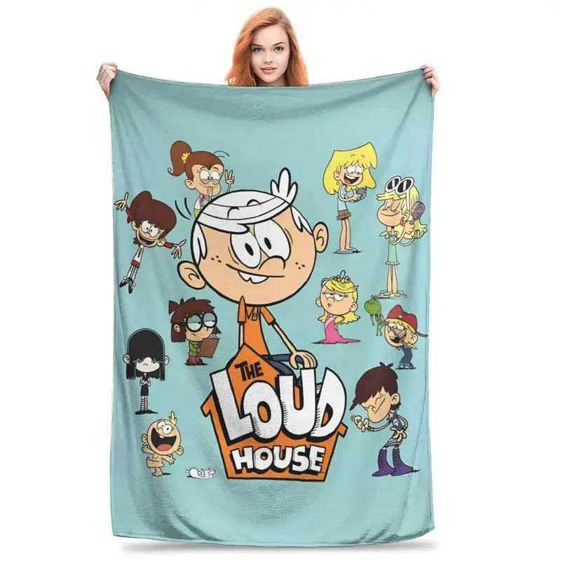 The Loud House Full Sibling Flannel Throw Blanket Mint Green Background Lincoln Loud All Sisters Brothers Cartoon Soft Fleece Blanket Kids Nursery Sofa Decor Gift for The Loud House Cartoon Fans