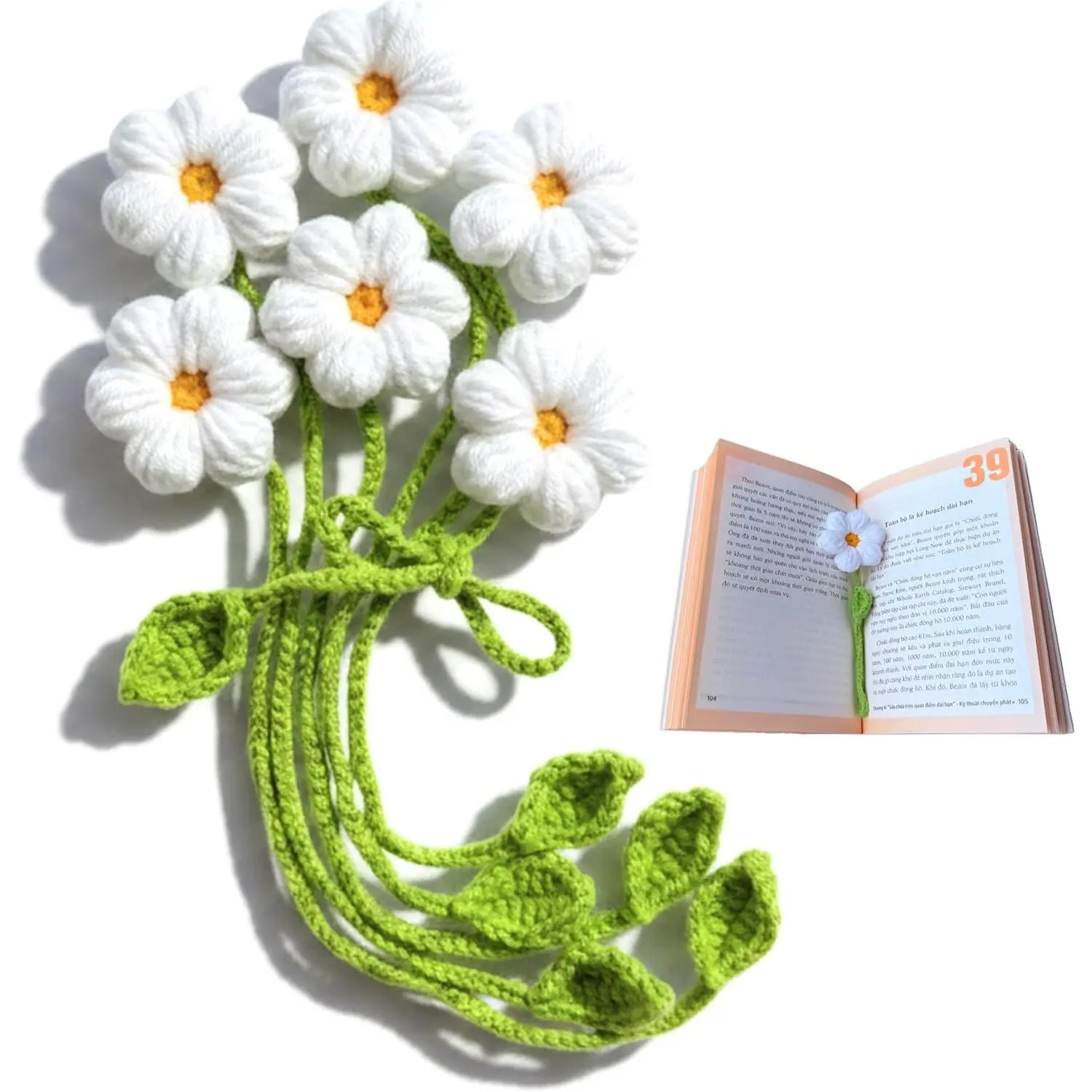 6-Pack Daisy Crochet Bookmarks for Women, Multi-Use Office Stationery - Cute Reading Accessories, Book Lovers Gifts, Tote Bag Decor, Curtain Ties