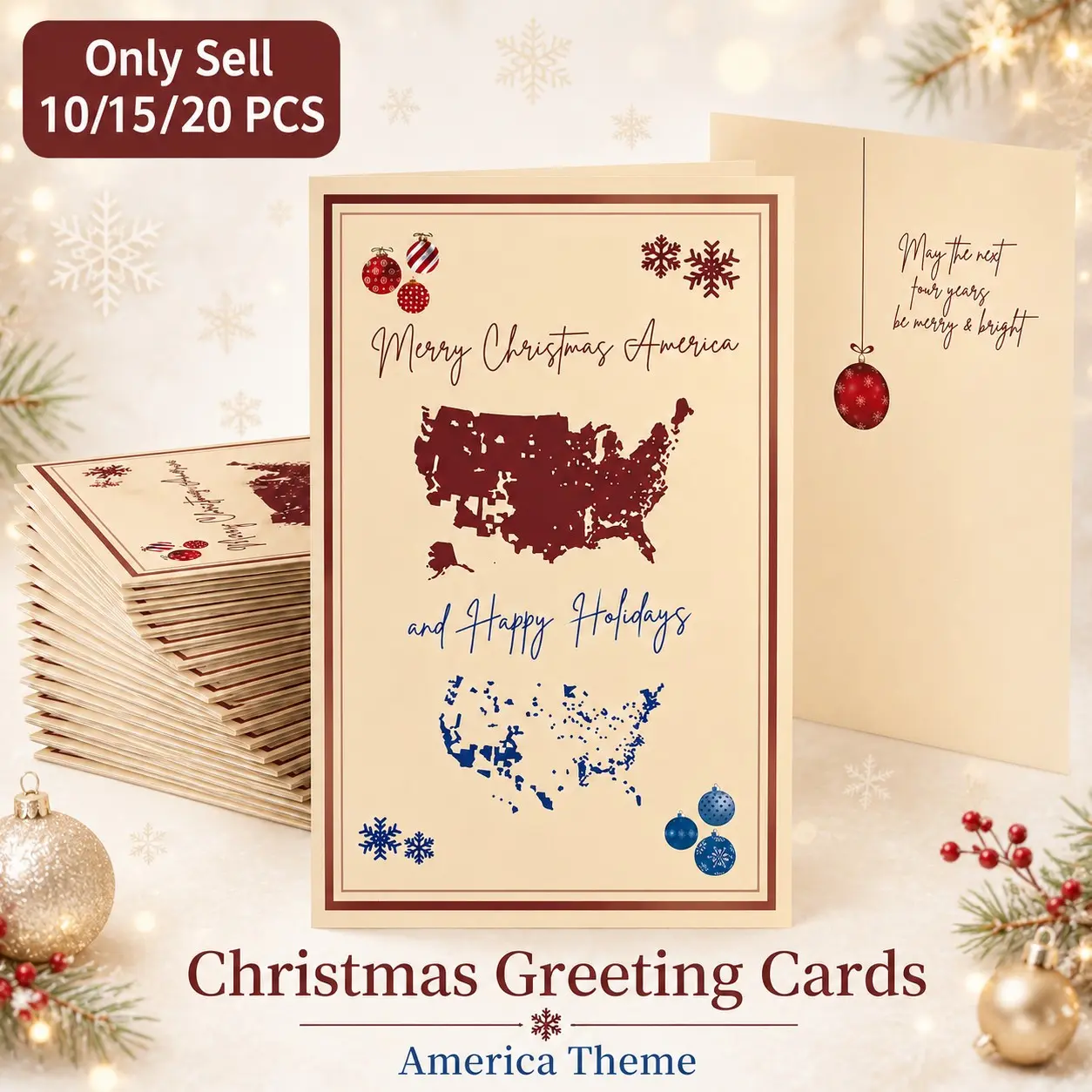 10/15/20 PCS Merry Christmas America Card, Cute Christmas Greeting Cards With Classic Christmas Patterns, Blessing Cards For Family Friends Coworkers, Christmas Party Gift Sharing And Seasonal Mailing