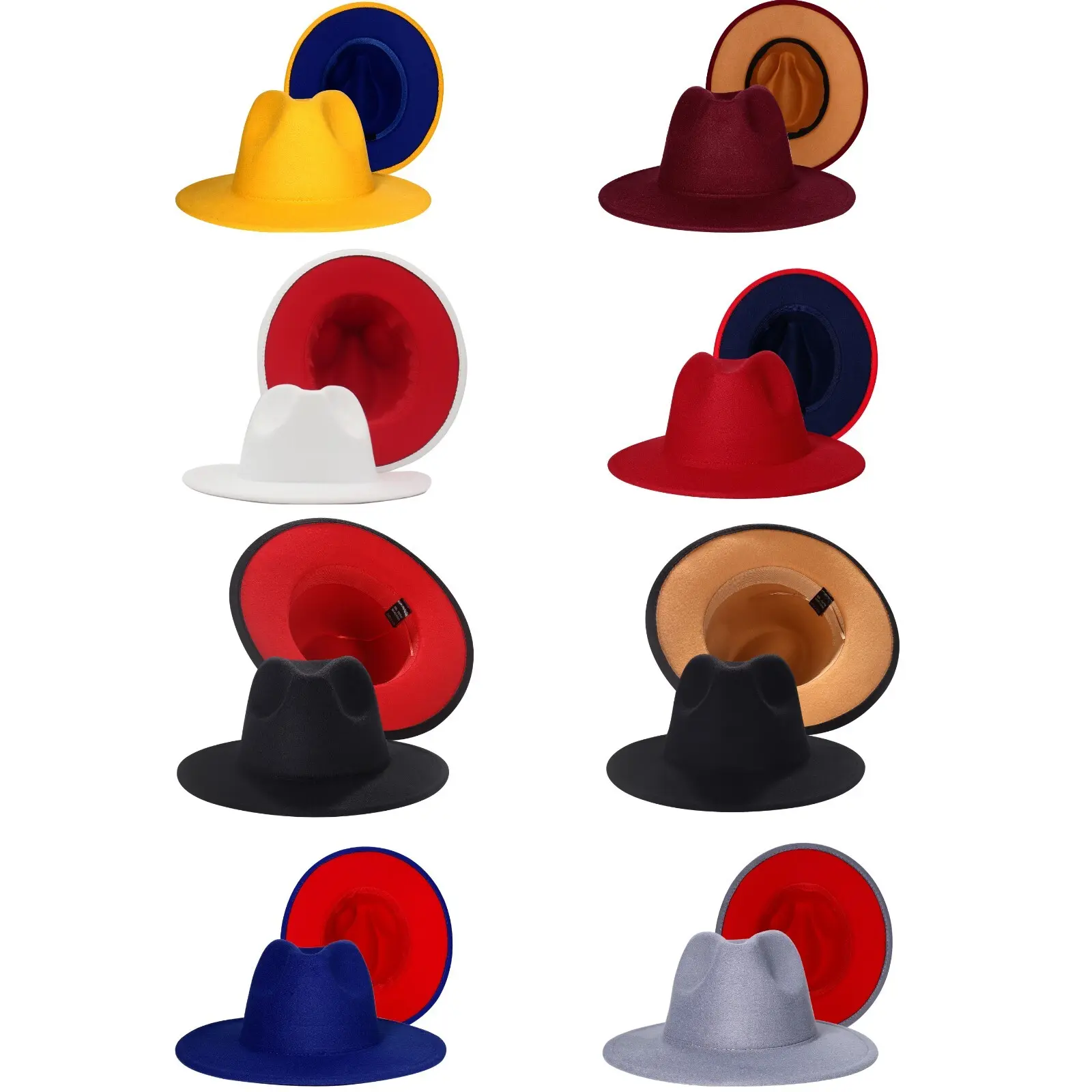 Women's & Men's 2-Tone Wide Brim Wool Felt Fedora Hat, Stylish Panama Jazz Cap for Daily Wear