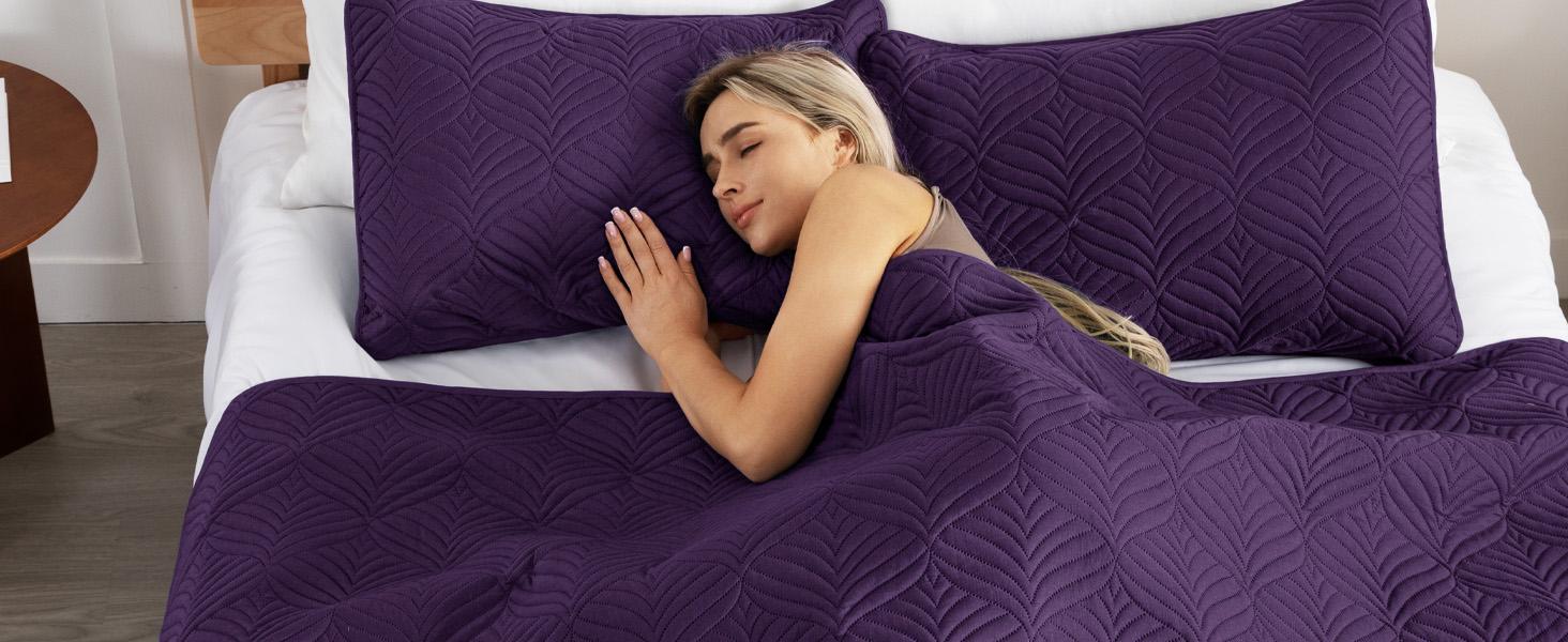 Soft Full Queen Bedding Set, Lightweight Grey Bedspreads Queen Size with Pattern, Reversible 3-Piece Coverlet with 2 Pillow Shames for All