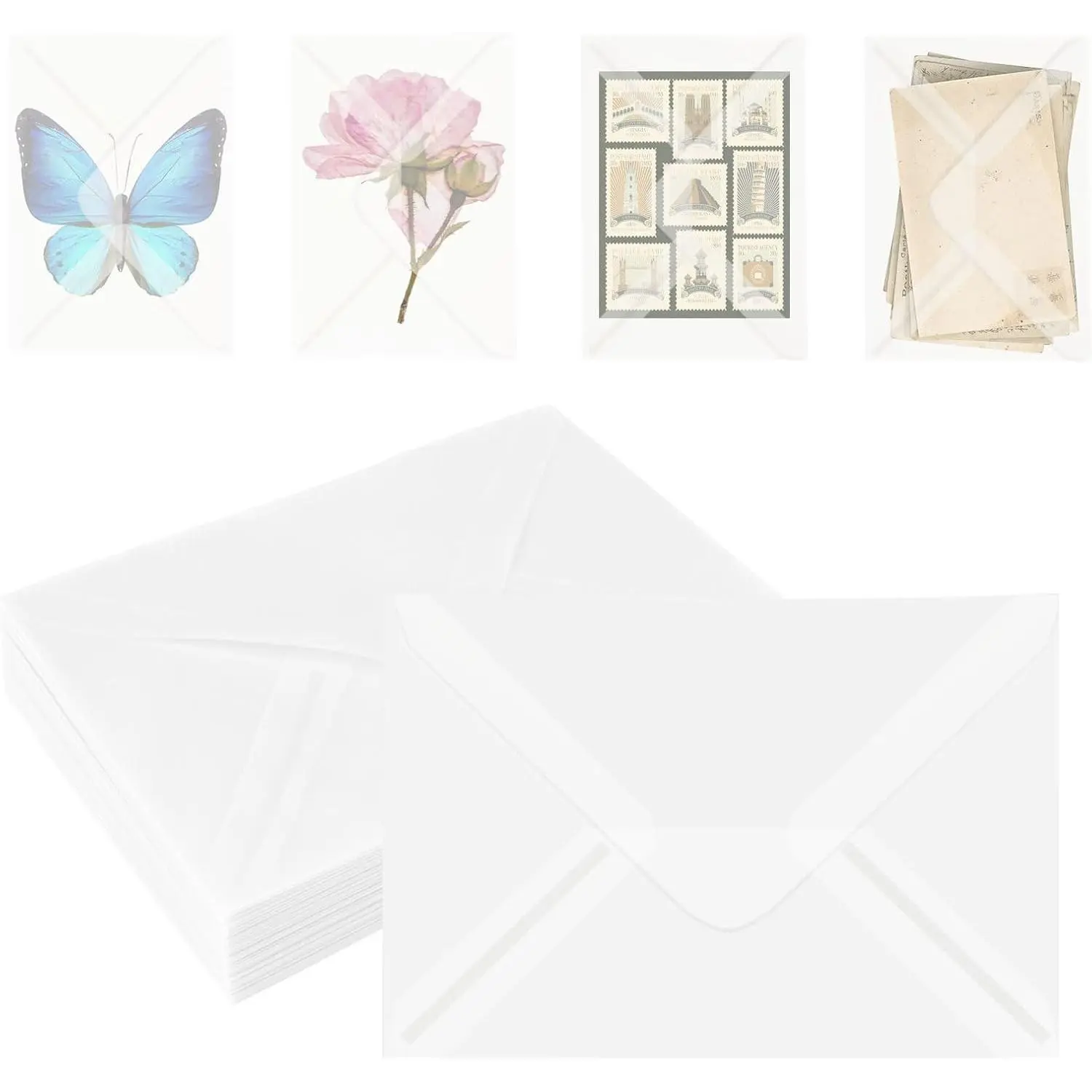 50 Pack 5x7 Vellum Envelopes Letter Size, A7 Translucent Glassine Envelopes for Wedding Invitation, 5.4x7.6 for Thank You Cards, Birthday Greeting, Lottery Ticket, Stamp Collecting